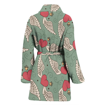 Angel Wings Heart Design Themed Print Women Bath Robe-JTAMIGO.COM