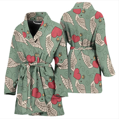 Angel Wings Heart Design Themed Print Women Bath Robe-JTAMIGO.COM