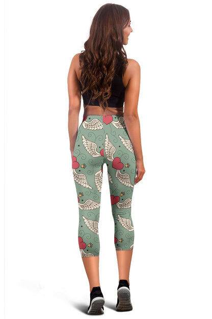 Angel Wings Heart Design Themed Print Women Capris
