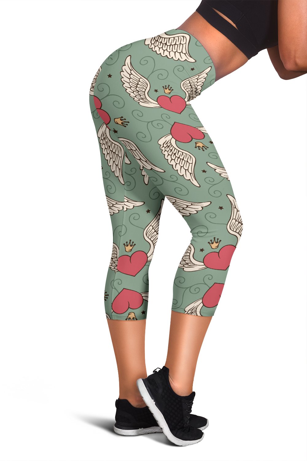 Angel Wings Heart Design Themed Print Women Capris
