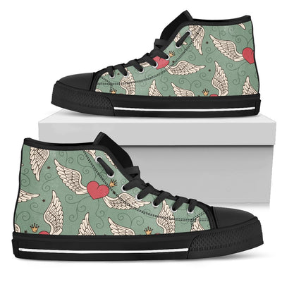 Angel Wings Heart Design Themed Print Women High Top Shoes