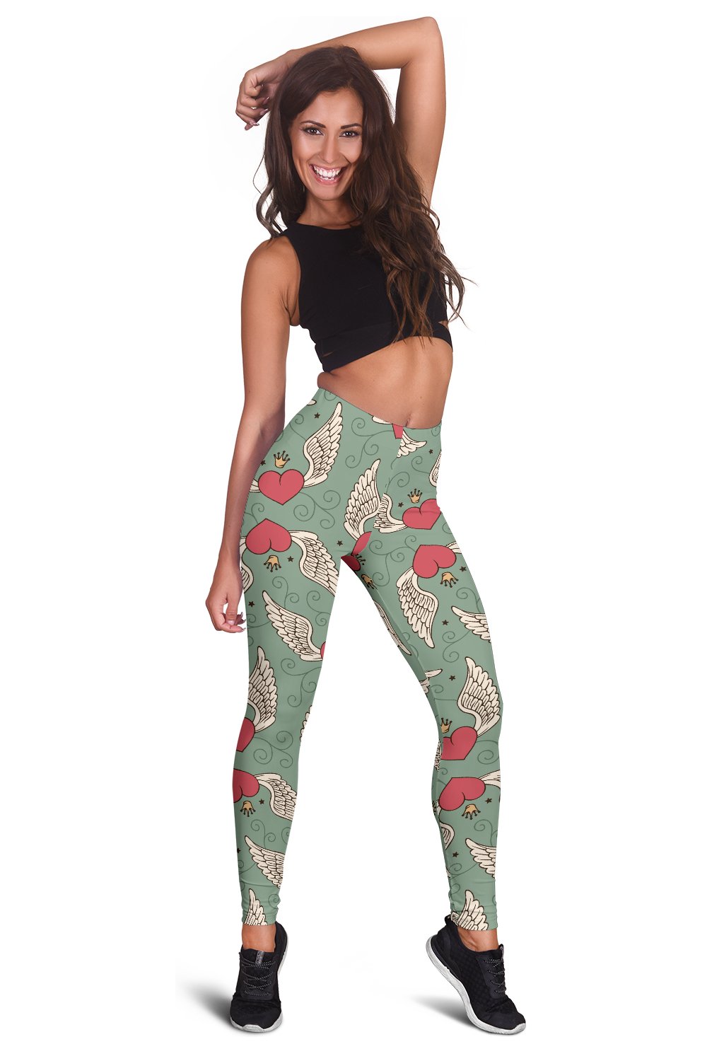 Angel Wings Heart Design Themed Print Women Leggings