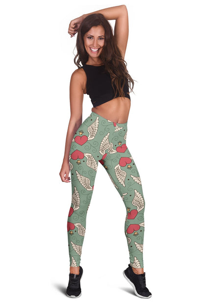 Angel Wings Heart Design Themed Print Women Leggings