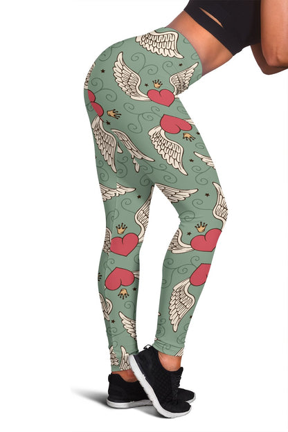 Angel Wings Heart Design Themed Print Women Leggings