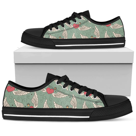 Angel Wings Heart Design Themed Print Women Low Top Shoes