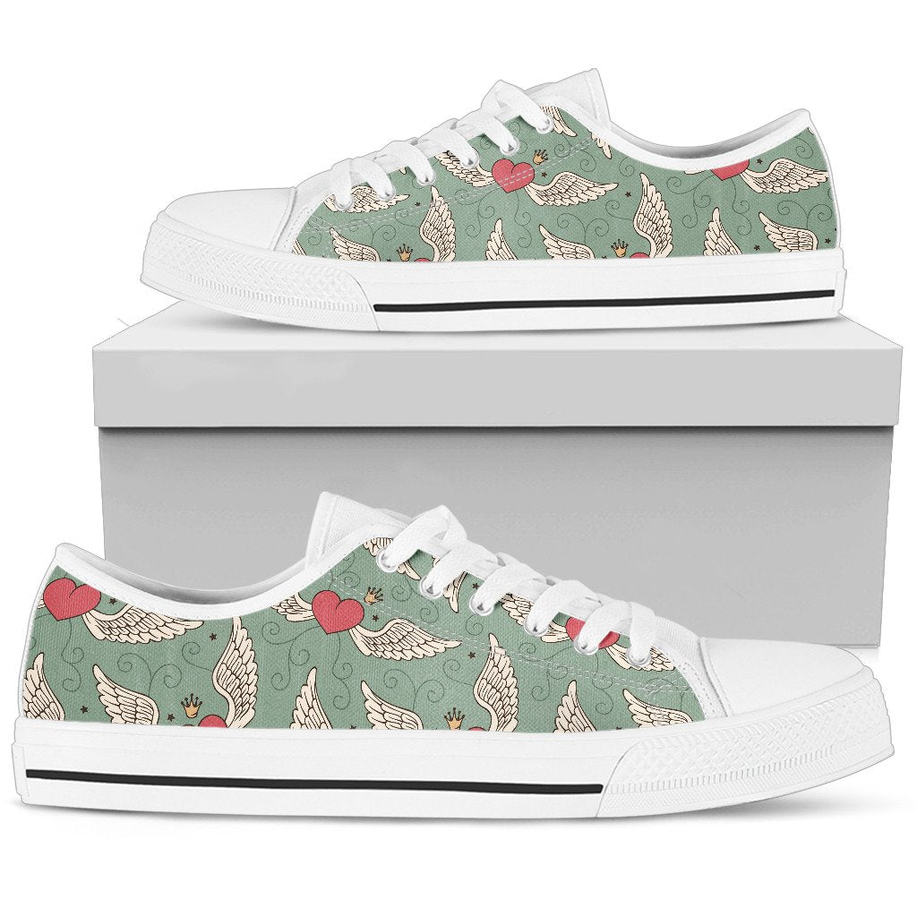 Angel Wings Heart Design Themed Print Women Low Top Shoes