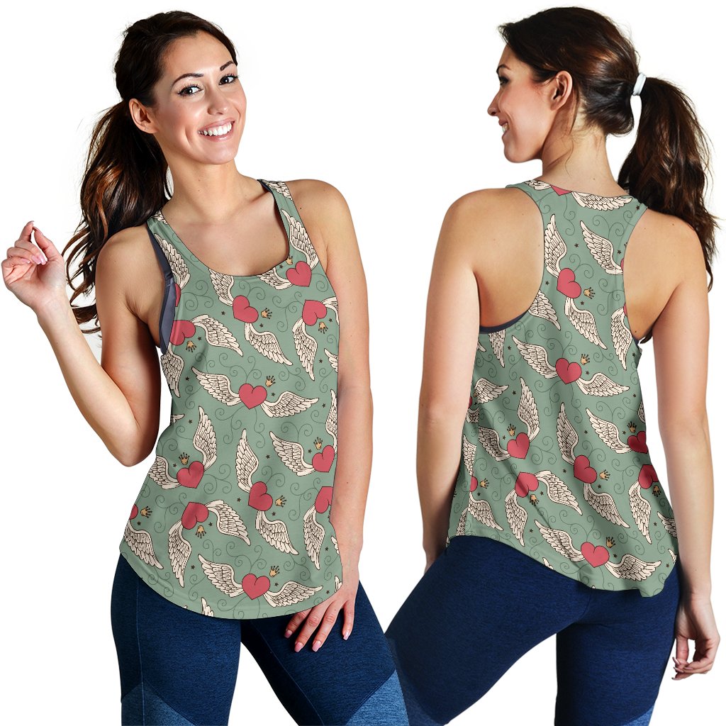 Angel Wings Heart Design Themed Print Women Racerback Tank Top