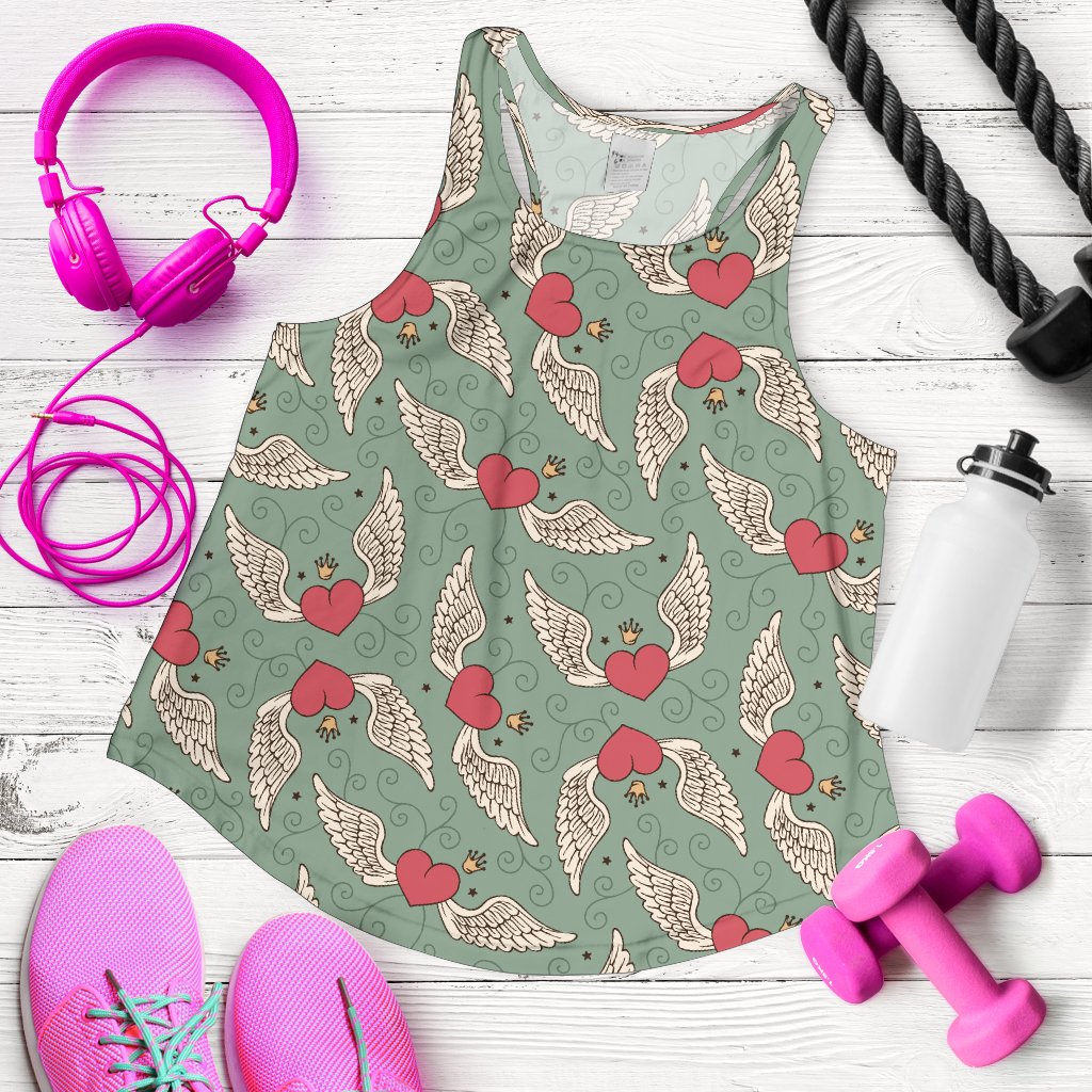 Angel Wings Heart Design Themed Print Women Racerback Tank Top