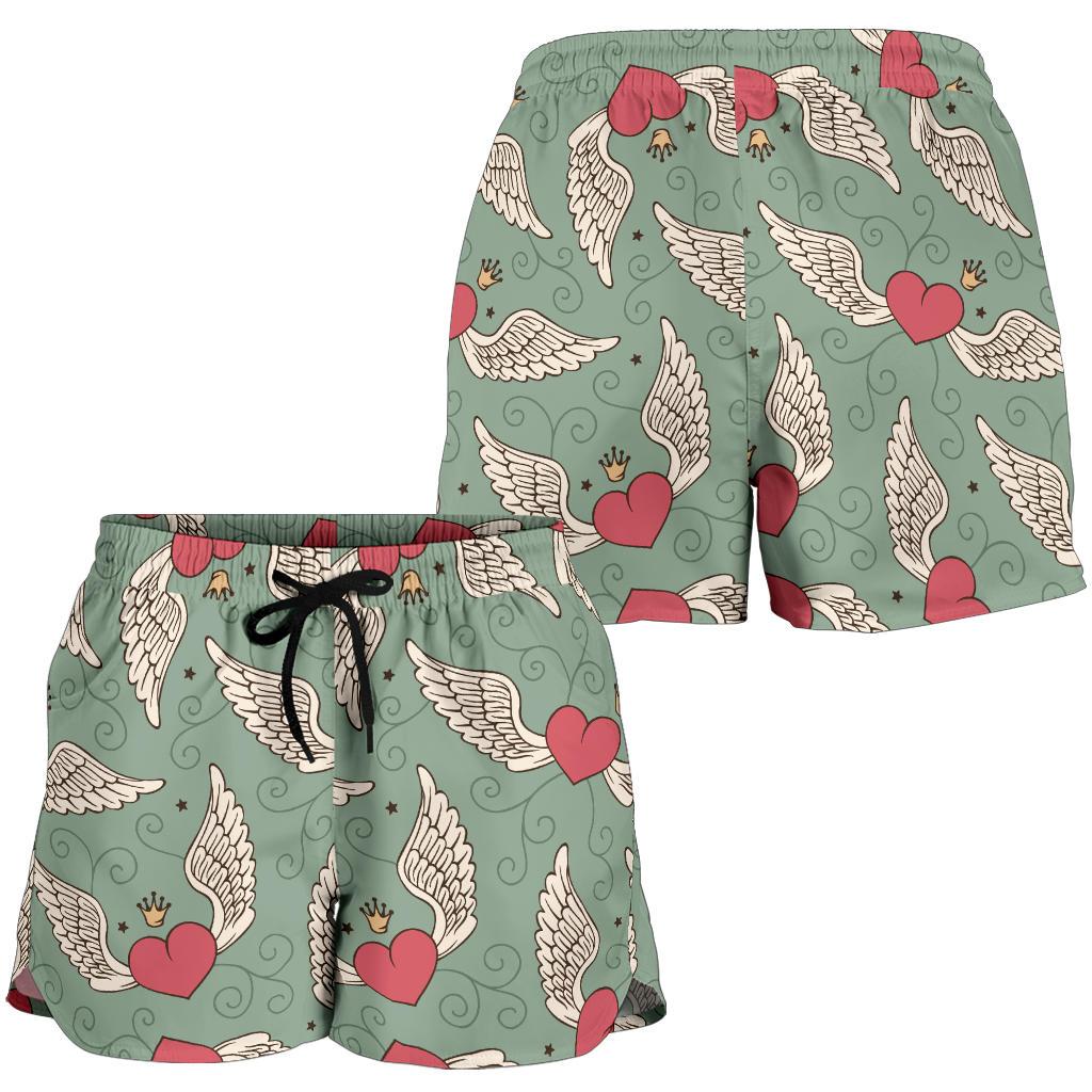 Angel Wings Heart Design Themed Print Women Shorts-JTAMIGO.COM