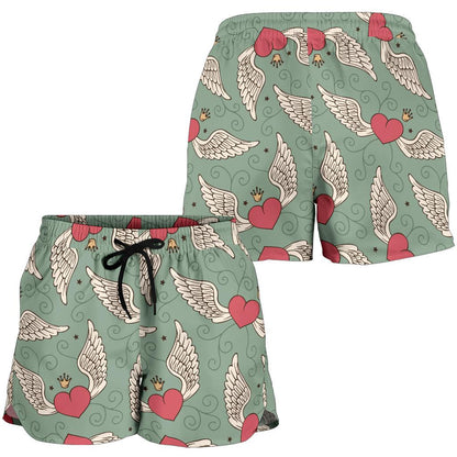 Angel Wings Heart Design Themed Print Women Shorts-JTAMIGO.COM