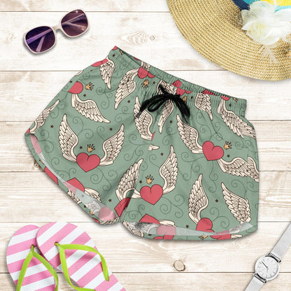 Angel Wings Heart Design Themed Print Women Shorts-JTAMIGO.COM