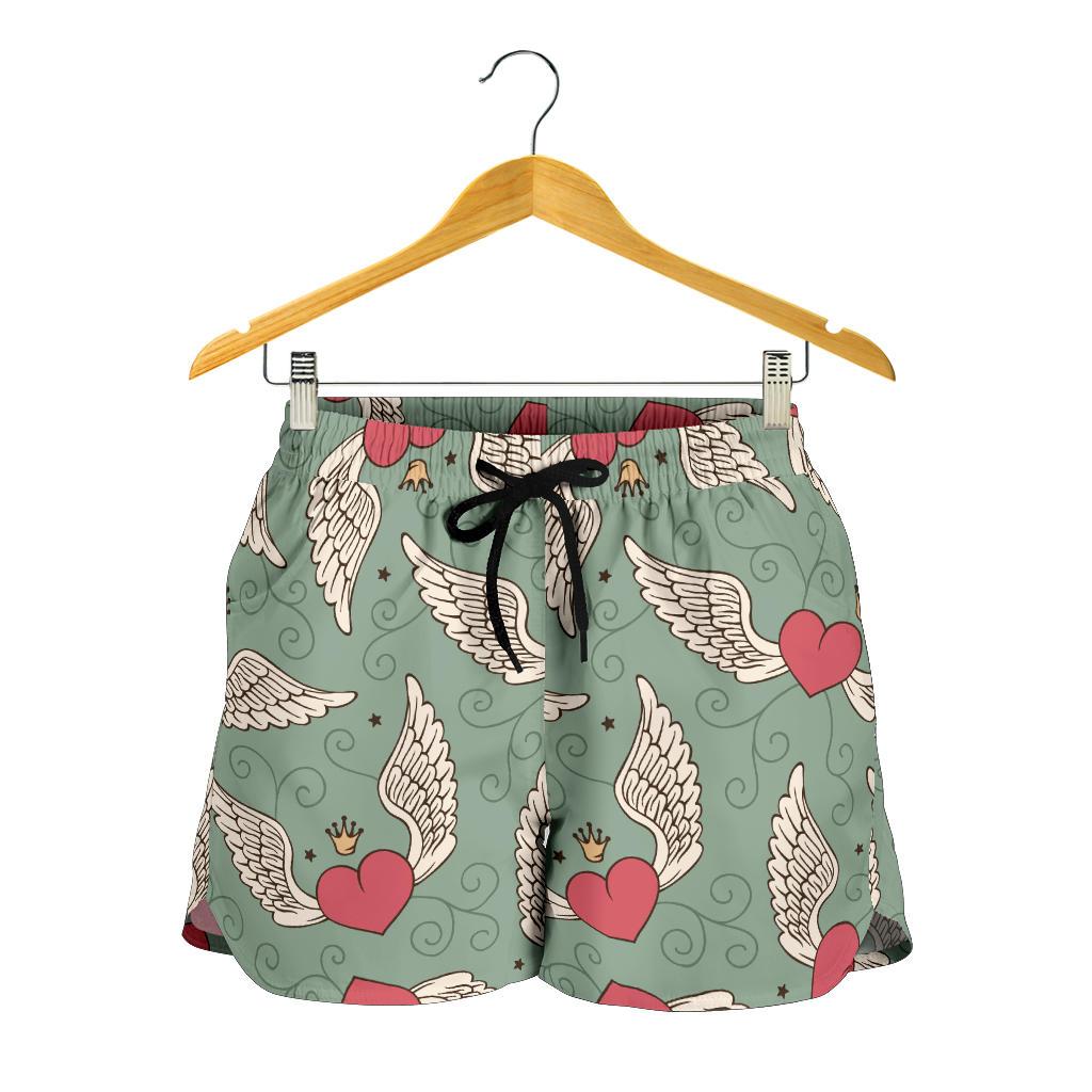 Angel Wings Heart Design Themed Print Women Shorts-JTAMIGO.COM