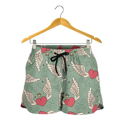Angel Wings Heart Design Themed Print Women Shorts-JTAMIGO.COM