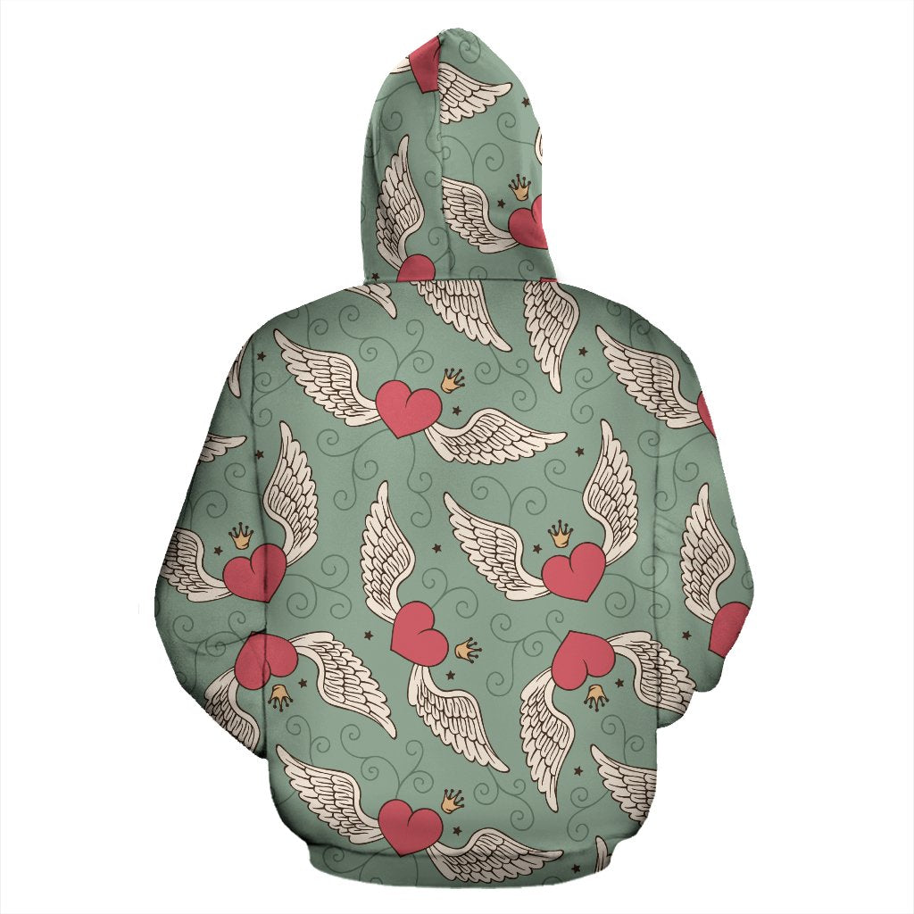 Angel Wings Heart Design Themed Print Zip Up Hoodie