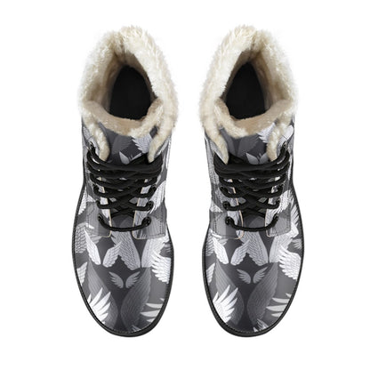 Angel Wings Pattern Design Themed Print Faux Fur Leather Boots-JTAMIGO.COM
