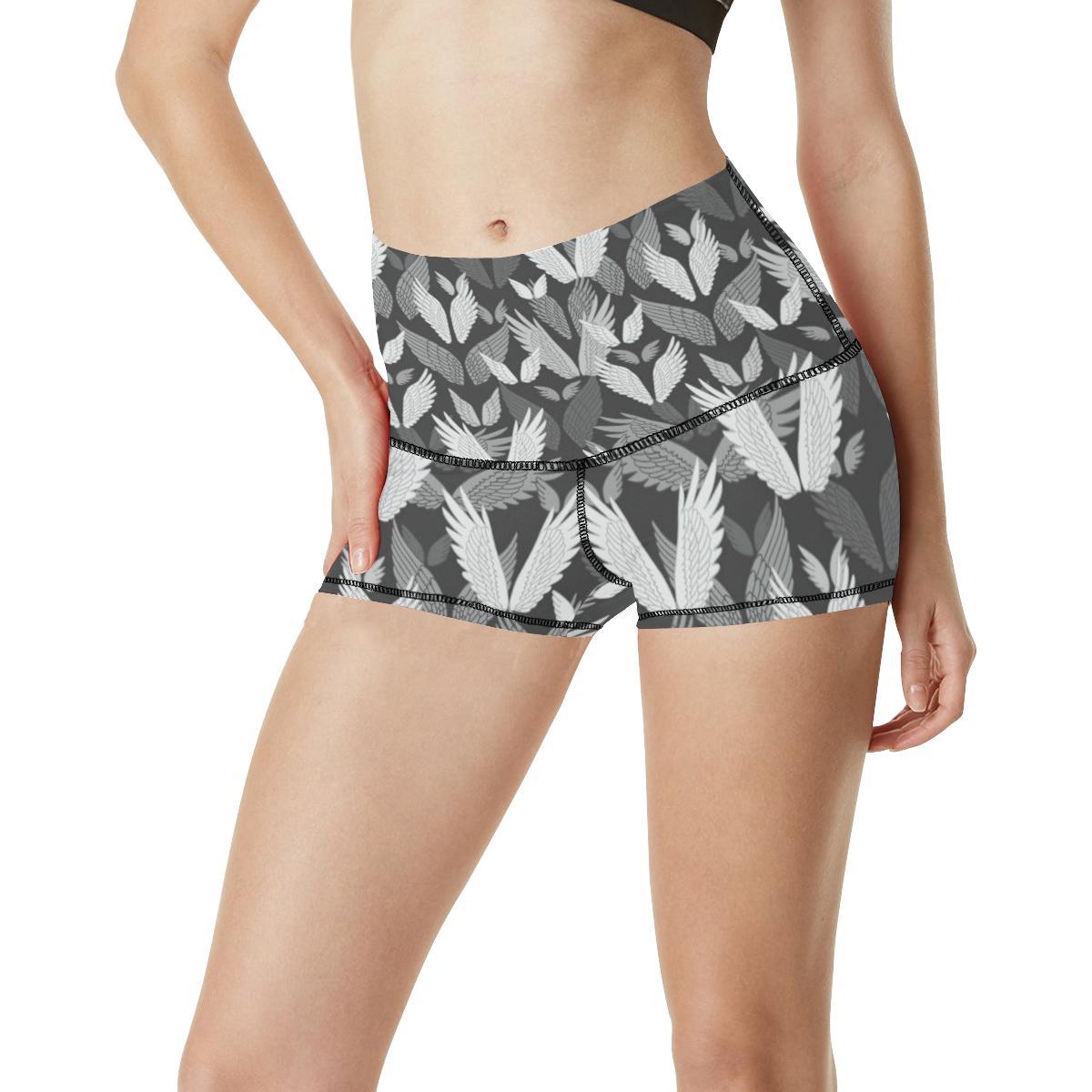 Angel Wings Pattern Design Themed Print High Waisted Spandex Shorts-JTAMIGO.COM