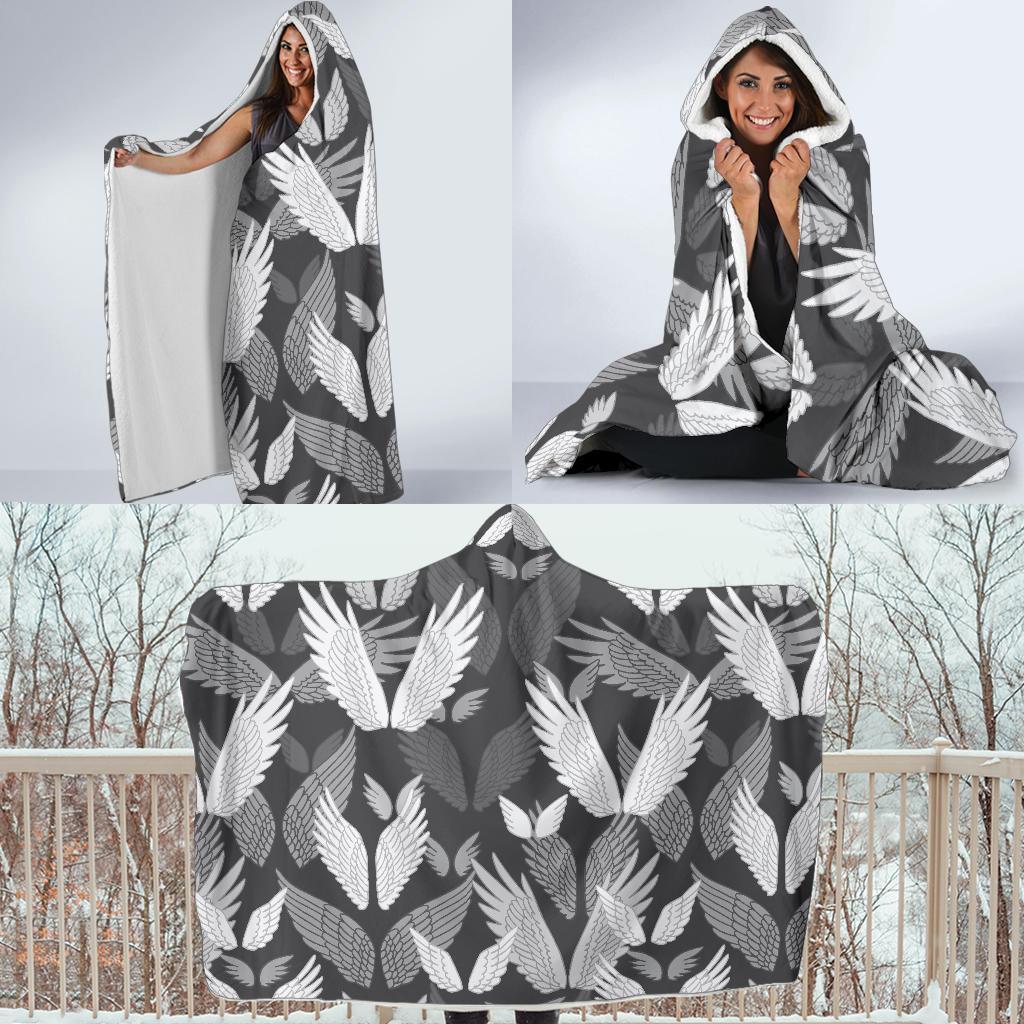 Angel Wings Pattern Design Themed Print Hooded Blanket-JTAMIGO.COM