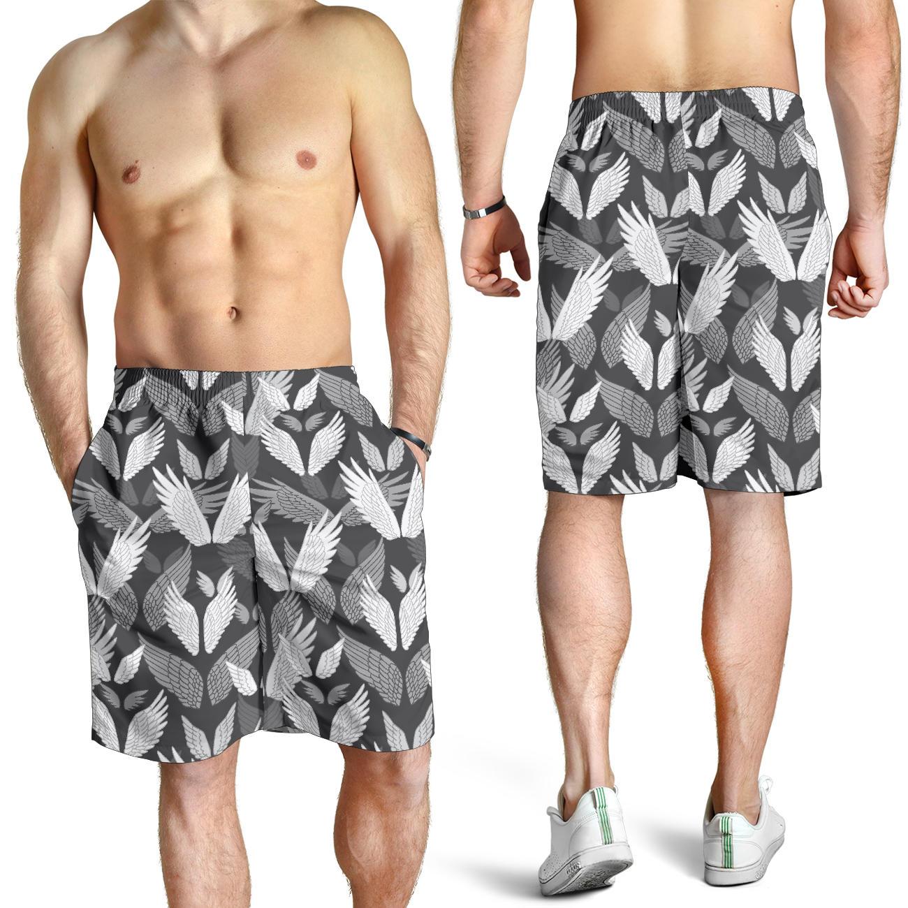 Angel Wings Pattern Design Themed Print Mens Shorts-JTAMIGO.COM