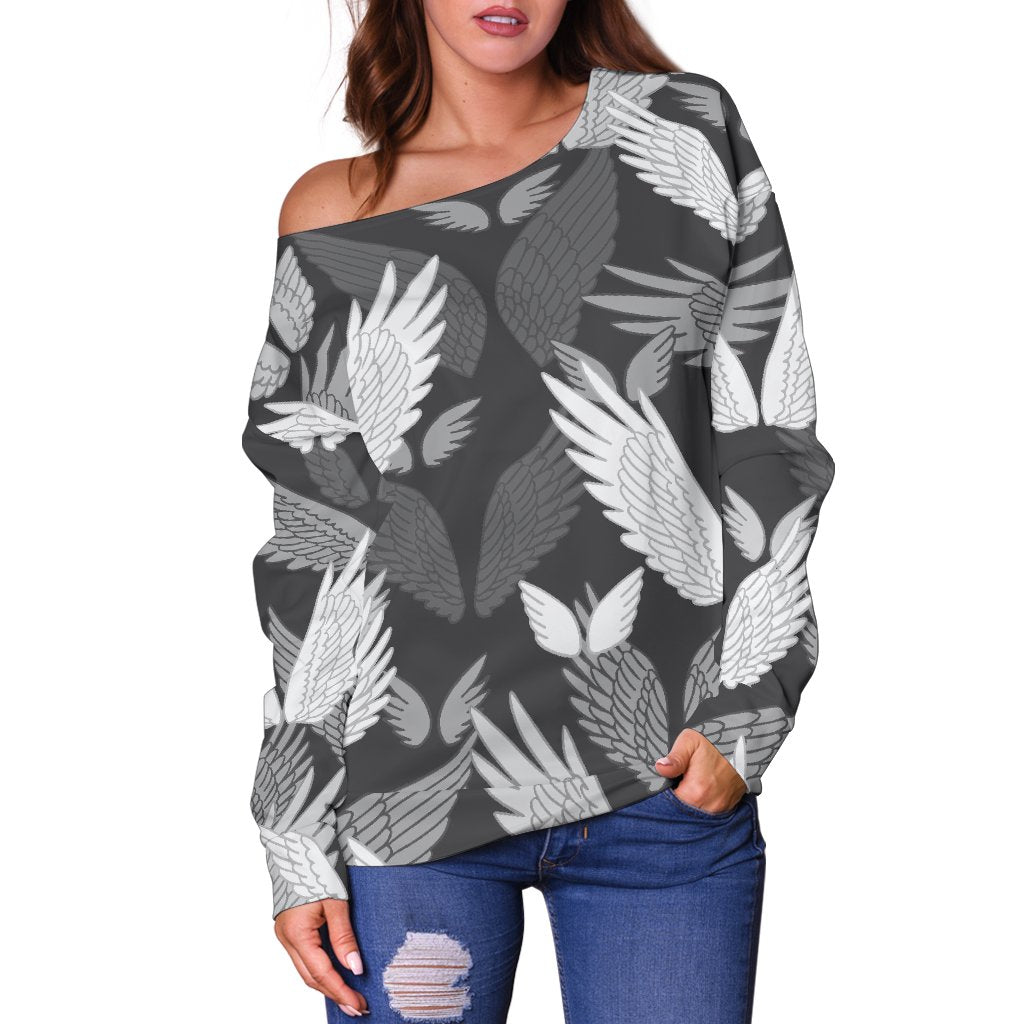 Angel Wings Pattern Design Themed Print Off Shoulder Sweatshirt
