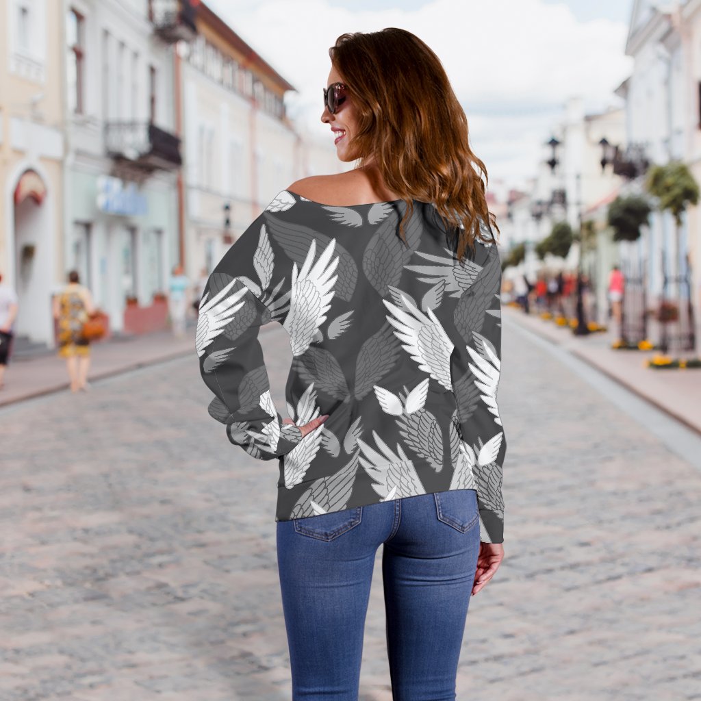 Angel Wings Pattern Design Themed Print Off Shoulder Sweatshirt