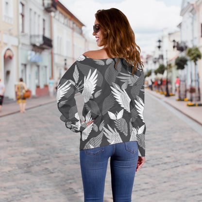 Angel Wings Pattern Design Themed Print Off Shoulder Sweatshirt