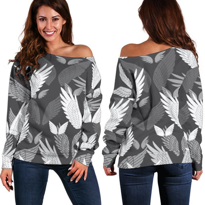 Angel Wings Pattern Design Themed Print Off Shoulder Sweatshirt