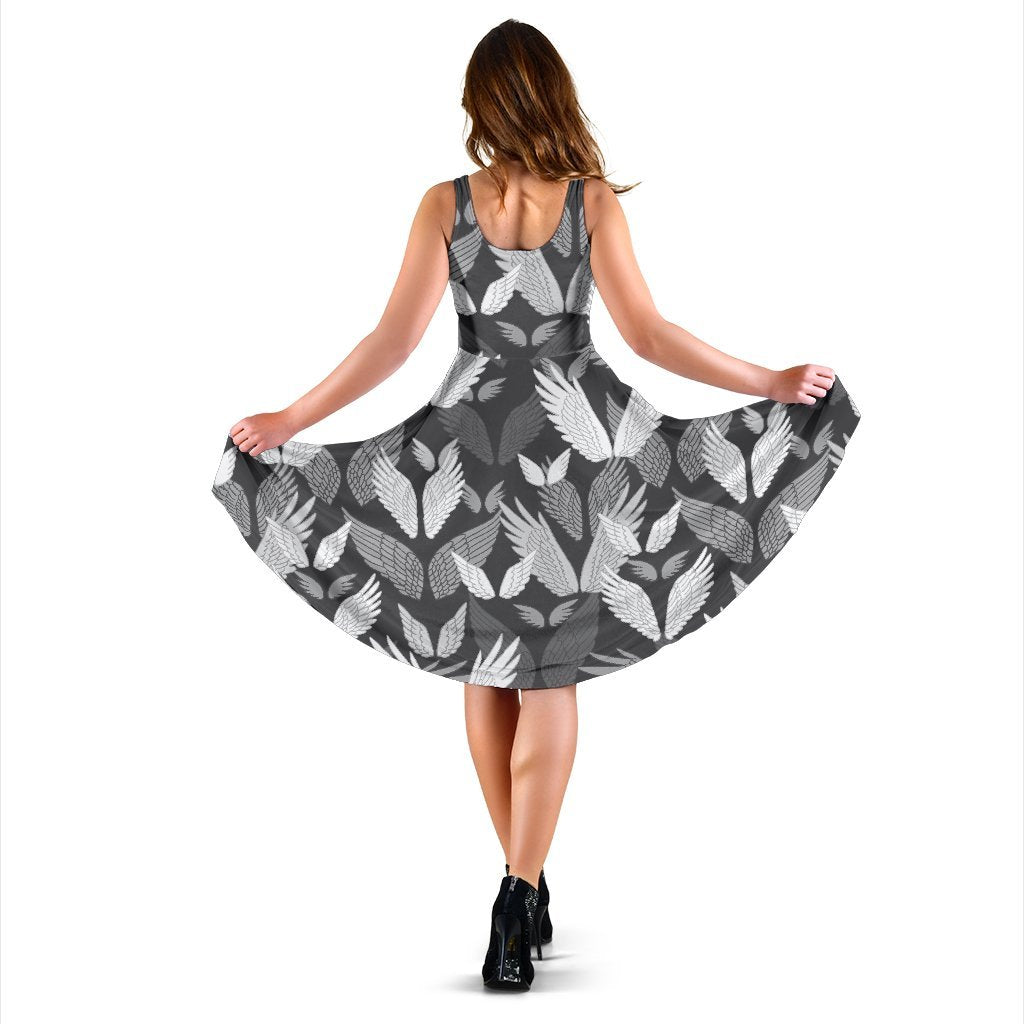 Angel Wings Pattern Design Themed Print Sleeveless Dress