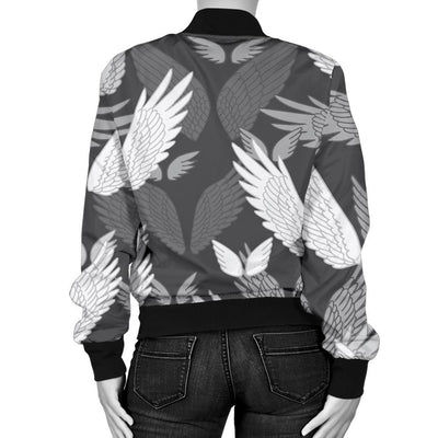 Angel Wings Pattern Design Themed Print Women Casual Bomber Jacket