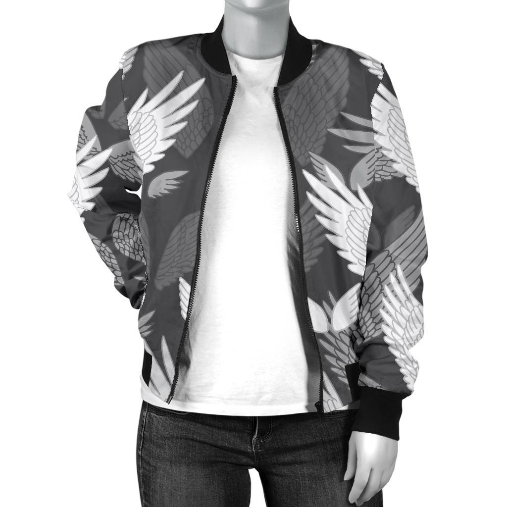 Angel Wings Pattern Design Themed Print Women Casual Bomber Jacket