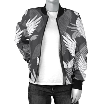 Angel Wings Pattern Design Themed Print Women Casual Bomber Jacket
