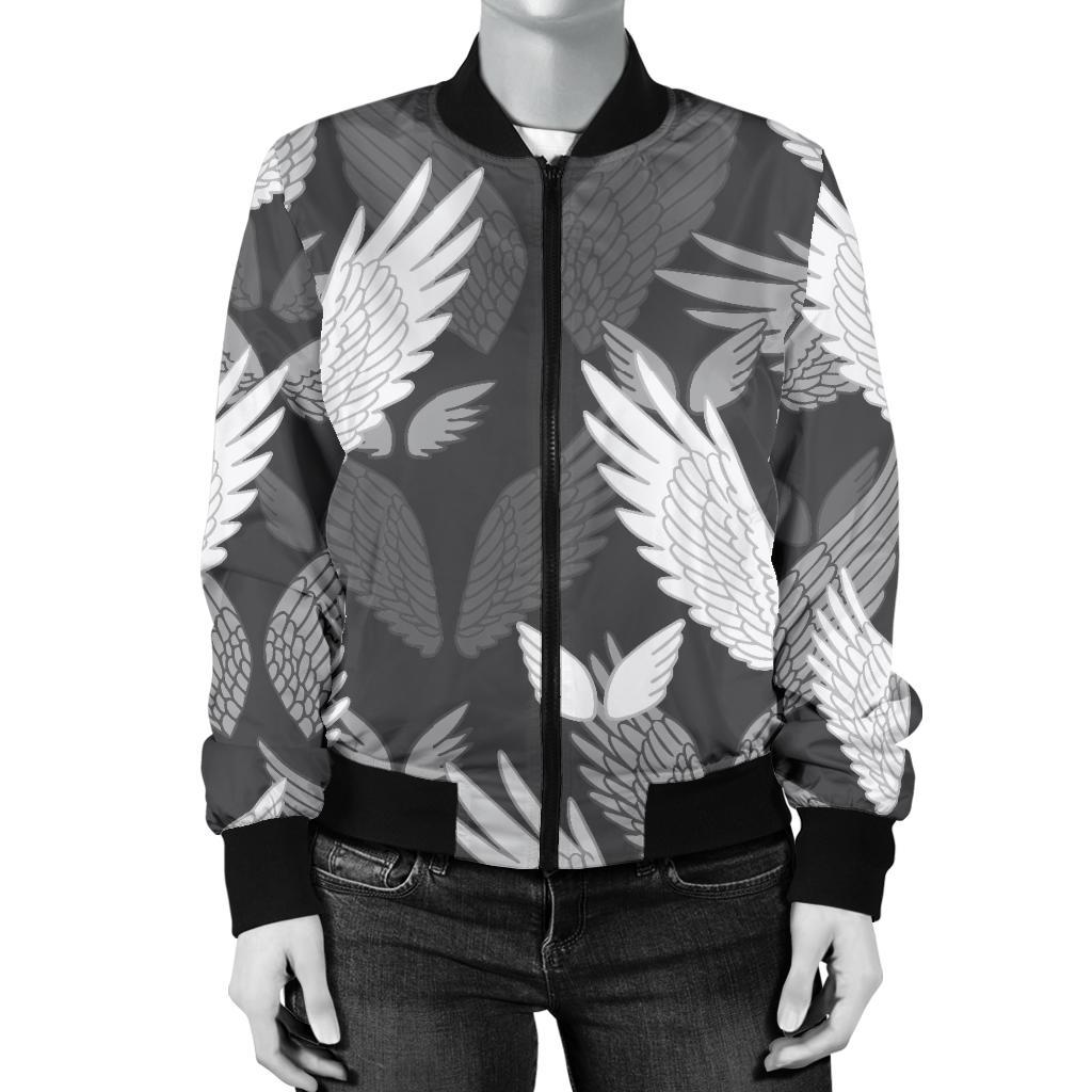 Angel Wings Pattern Design Themed Print Women Casual Bomber Jacket