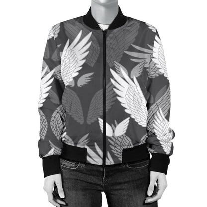 Angel Wings Pattern Design Themed Print Women Casual Bomber Jacket