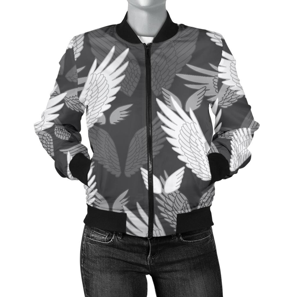 Angel Wings Pattern Design Themed Print Women Casual Bomber Jacket