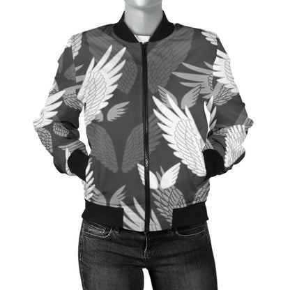 Angel Wings Pattern Design Themed Print Women Casual Bomber Jacket