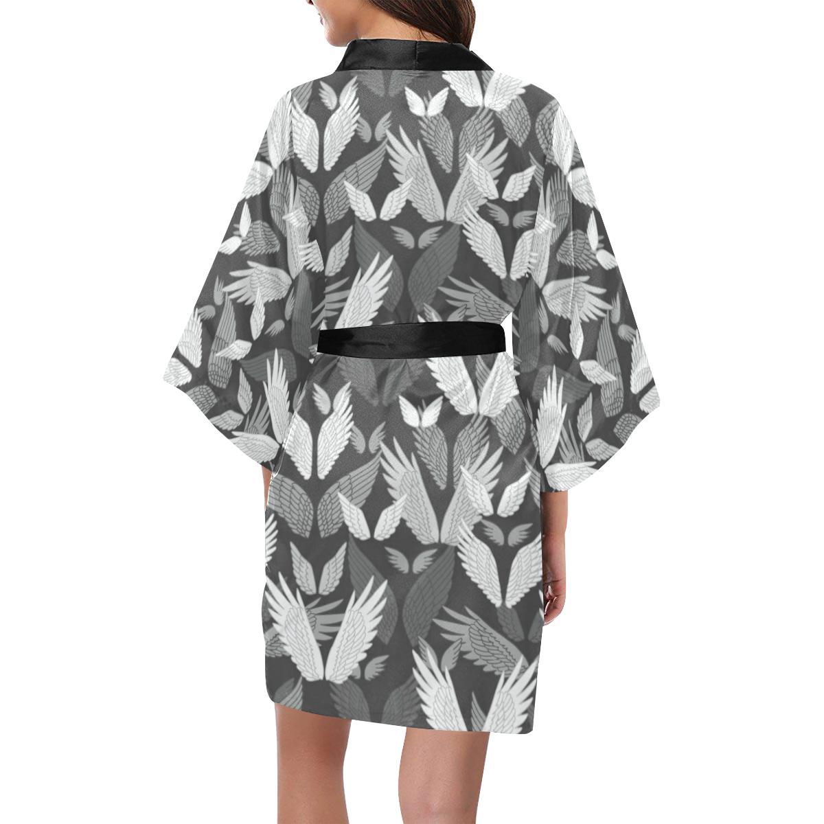Angel Wings Pattern Design Themed Print Women Short Kimono Robe