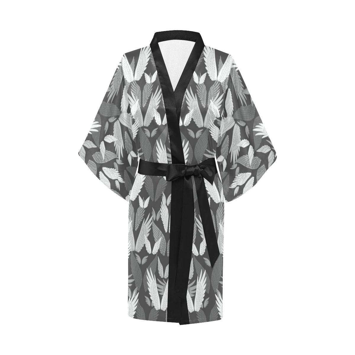 Angel Wings Pattern Design Themed Print Women Short Kimono Robe