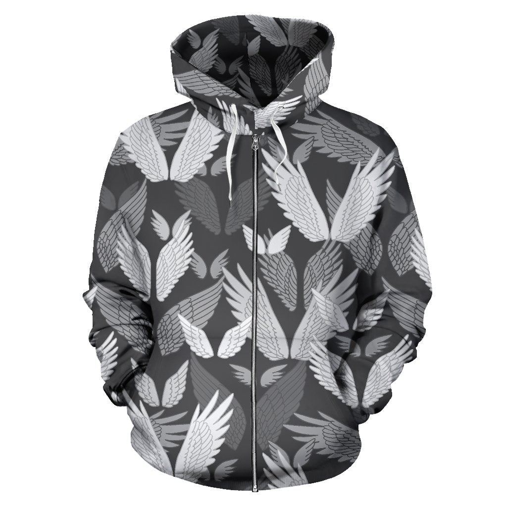 Angel Wings Pattern Design Themed Print Zip Up Hoodie