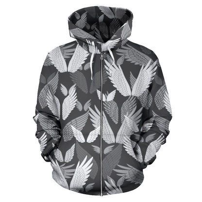 Angel Wings Pattern Design Themed Print Zip Up Hoodie