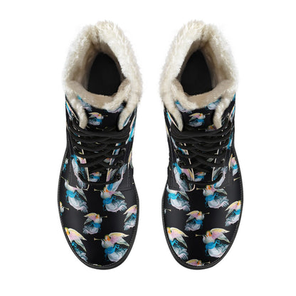 Angel with Wings Beautiful Design Print Faux Fur Leather Boots-JTAMIGO.COM