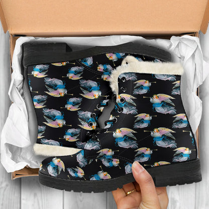 Angel with Wings Beautiful Design Print Faux Fur Leather Boots-JTAMIGO.COM