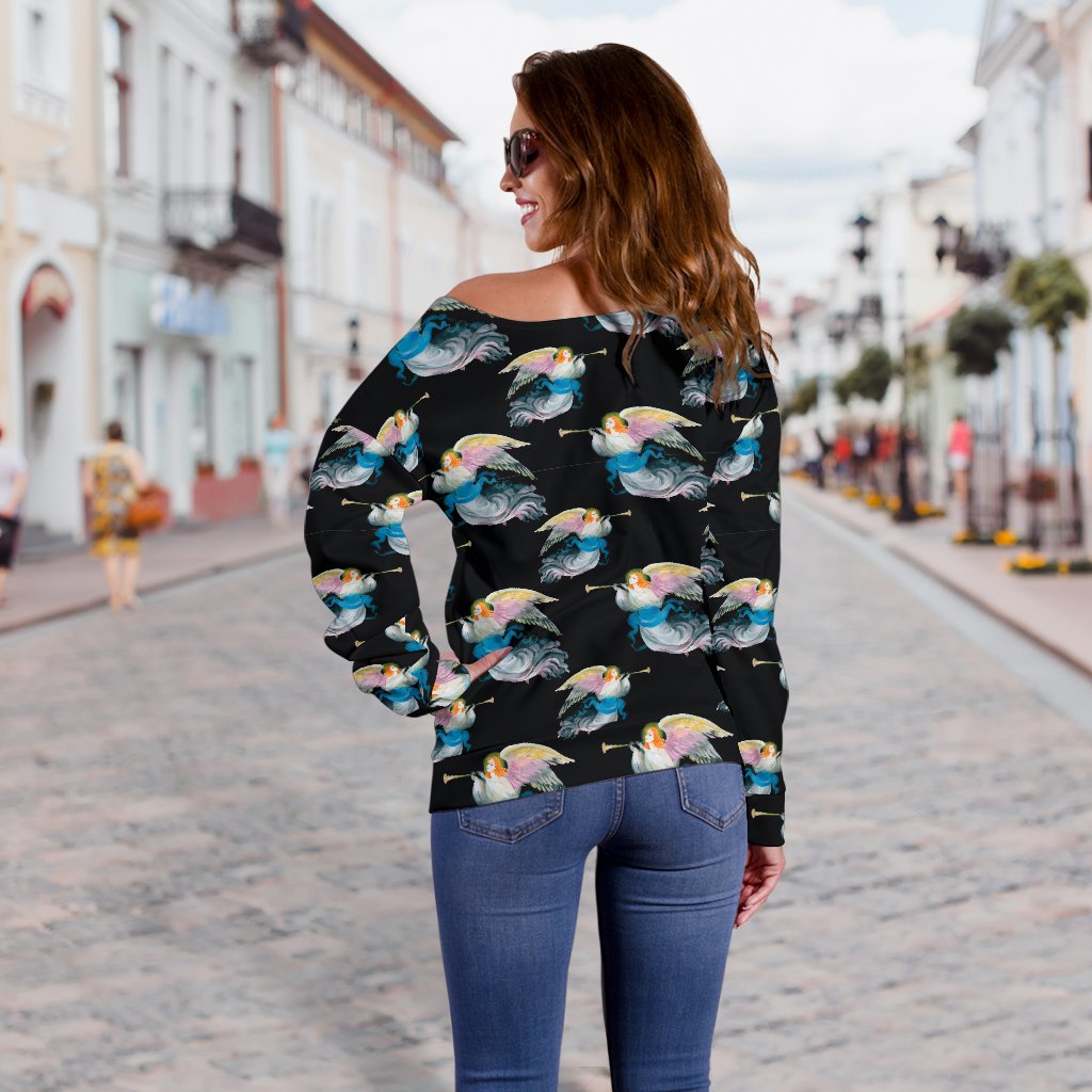 Angel With Wings Beautiful Design Print Off Shoulder Sweatshirt