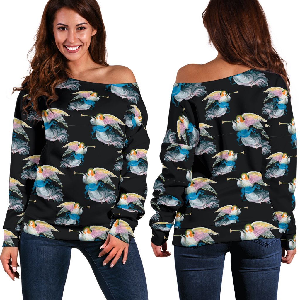 Angel With Wings Beautiful Design Print Off Shoulder Sweatshirt