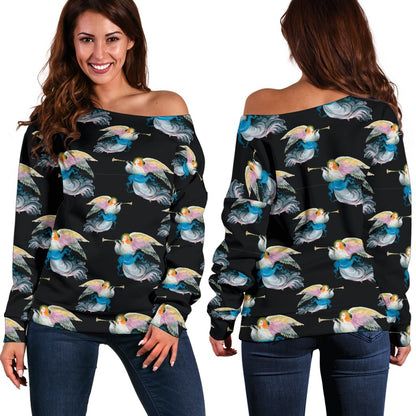 Angel With Wings Beautiful Design Print Off Shoulder Sweatshirt
