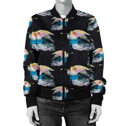 Angel with Wings Beautiful Design Print Women Casual Bomber Jacket