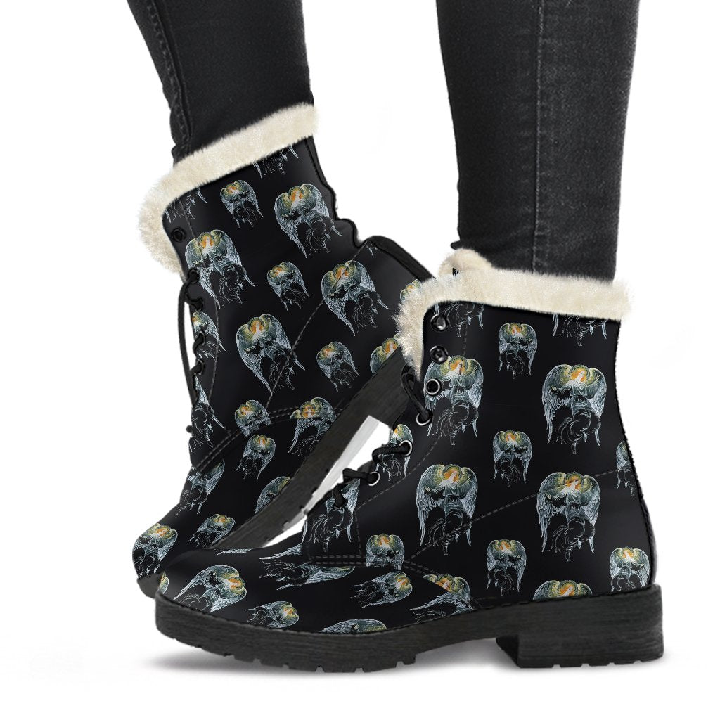 Angel with Wings Cute Design Print Faux Fur Leather Boots-JTAMIGO.COM