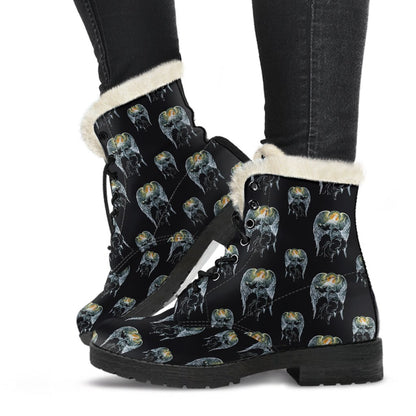 Angel with Wings Cute Design Print Faux Fur Leather Boots-JTAMIGO.COM