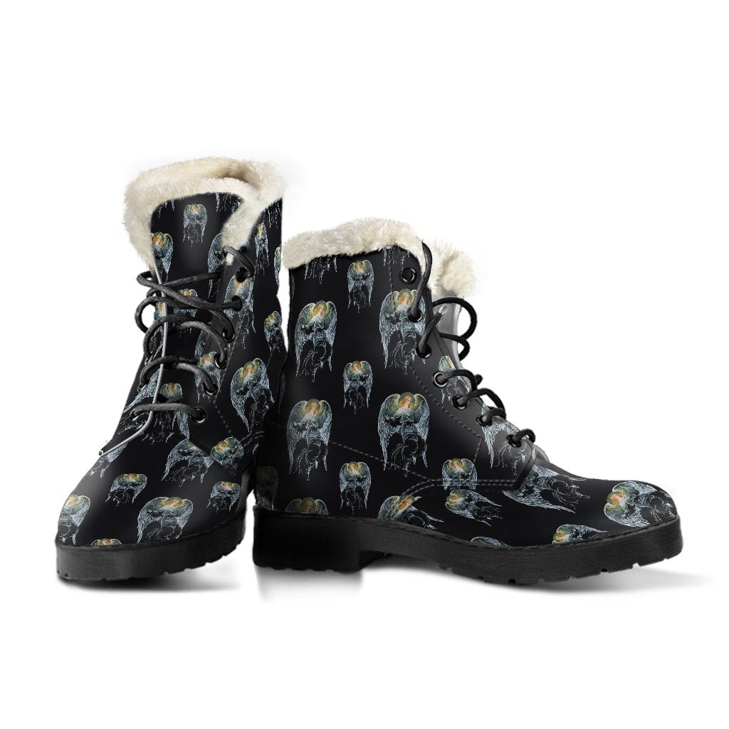 Angel with Wings Cute Design Print Faux Fur Leather Boots-JTAMIGO.COM