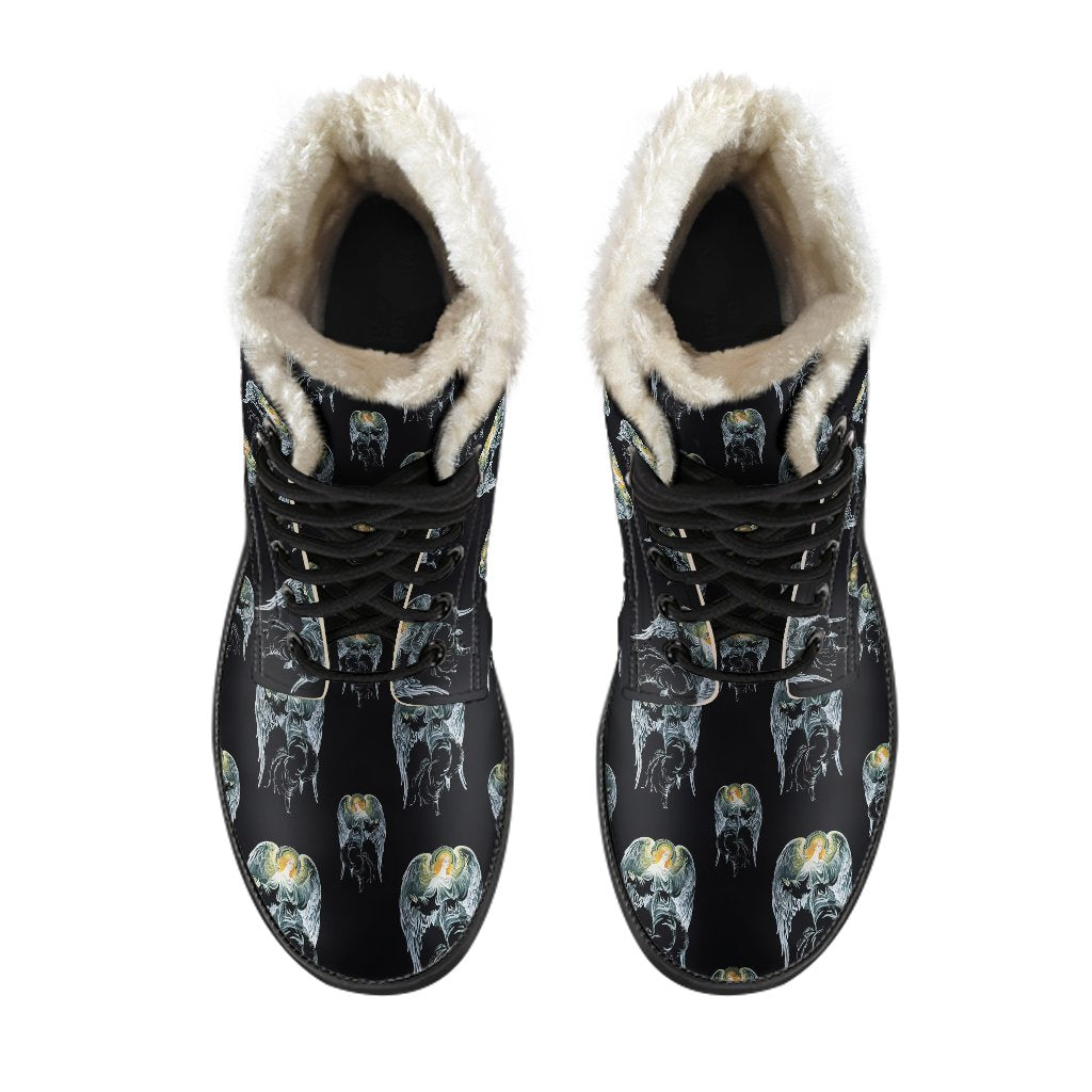 Angel with Wings Cute Design Print Faux Fur Leather Boots-JTAMIGO.COM
