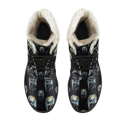 Angel with Wings Cute Design Print Faux Fur Leather Boots-JTAMIGO.COM
