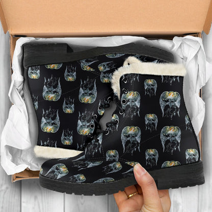 Angel with Wings Cute Design Print Faux Fur Leather Boots-JTAMIGO.COM